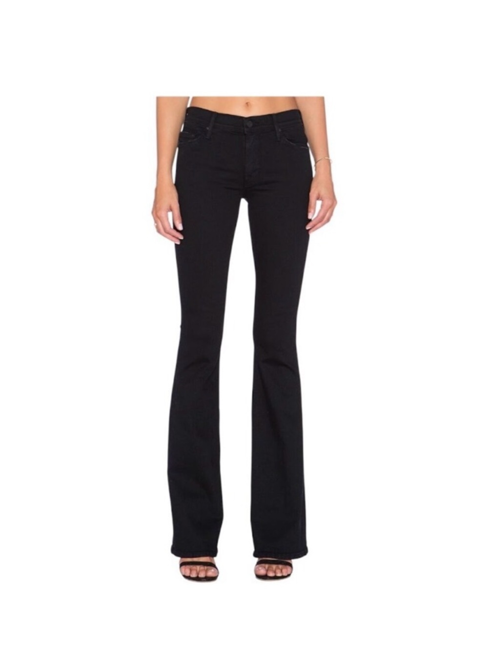 MOTHER The Cruiser Black Denim High-Rise Flared Leg Jeans - in Not Guilty 27